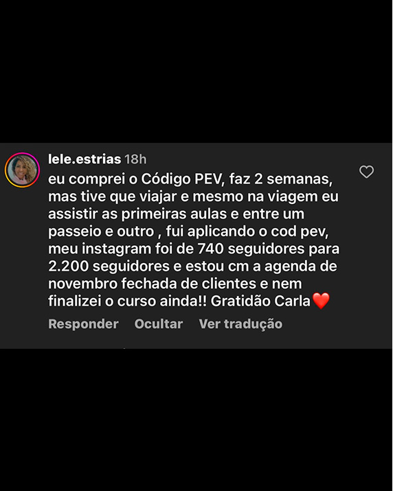 CÓDIGO PEV - posta, engaja e vende depoimento e resultados de alunos
