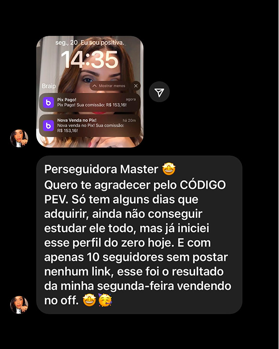 CÓDIGO PEV - posta, engaja e vende depoimento e resultados de alunos
