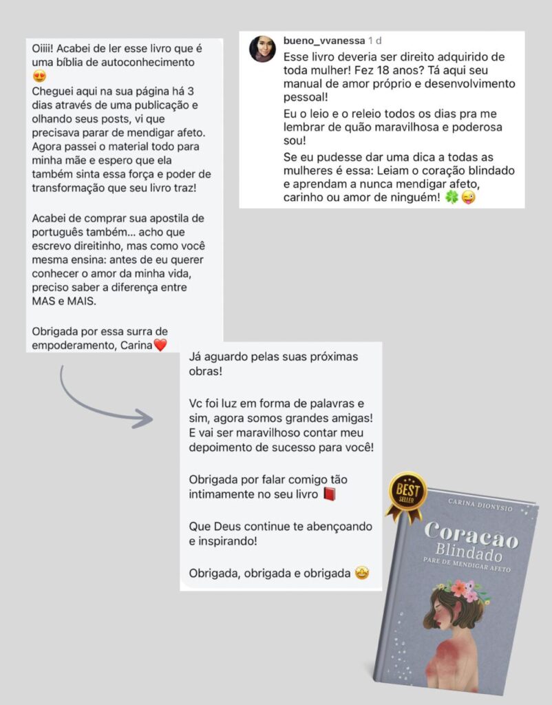 Livro Coração Blindado: Pare de mendigar afeto é bom? depoimentos de alunos