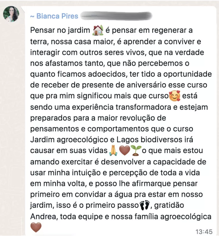 Curso O Maravilhoso Mundo dos Jardins Agroecológicos é bom? depoimentos de alunos